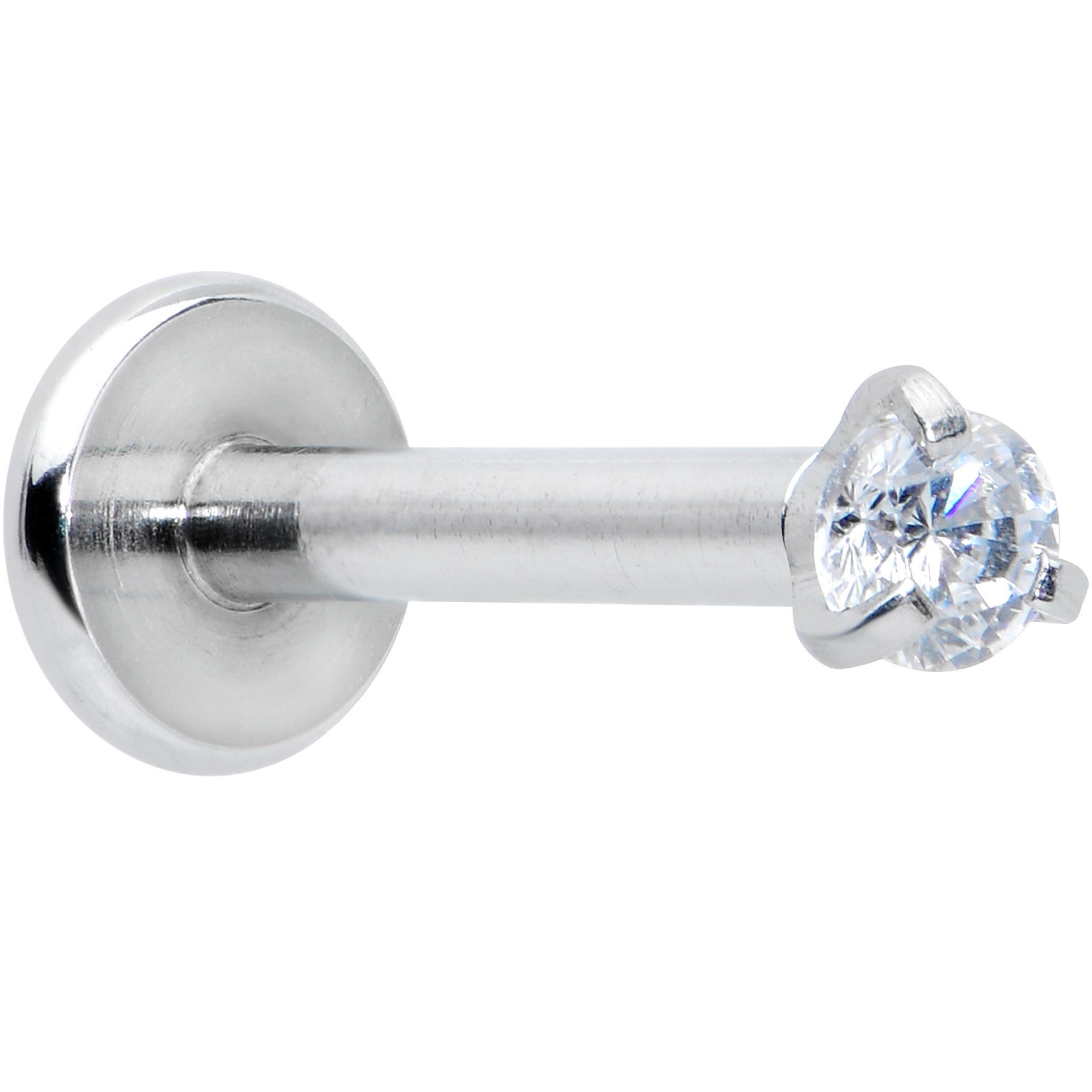 Image of 16 Gauge 5/16 Clear Gem 2mm Internally Threaded Labret Monroe Tragus