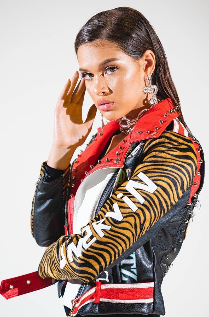 AZALEA WANG GOOD TIMES BAD TIMES MOTO GRAFFITI JACKET