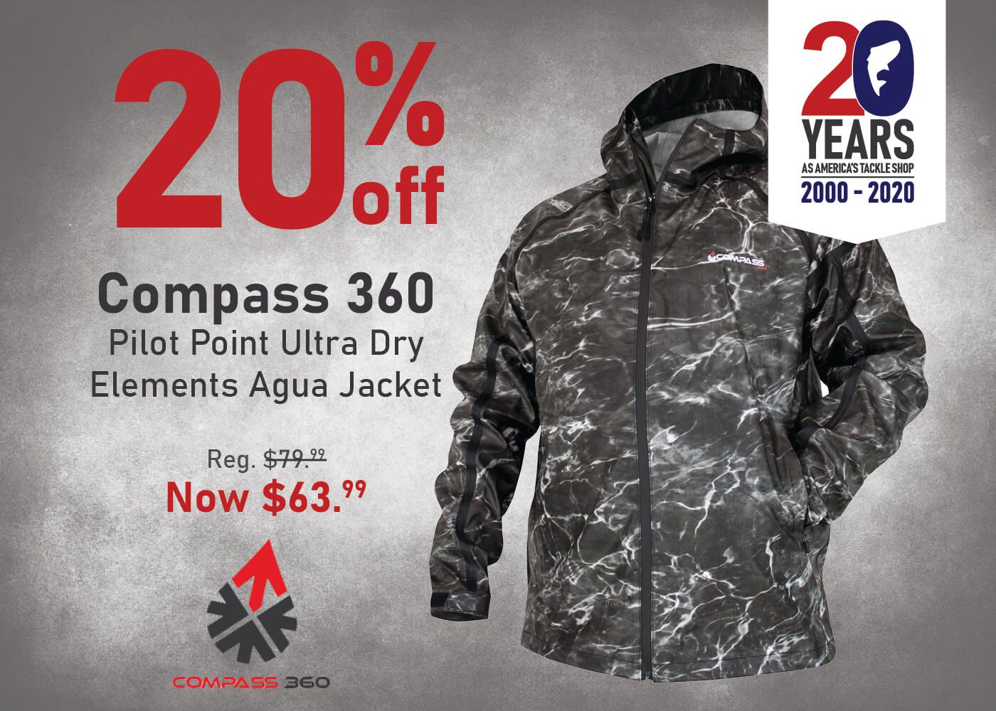 Save 20% on the Compass 360 Pilot Point Ultra Dry Elements Agua Jacket