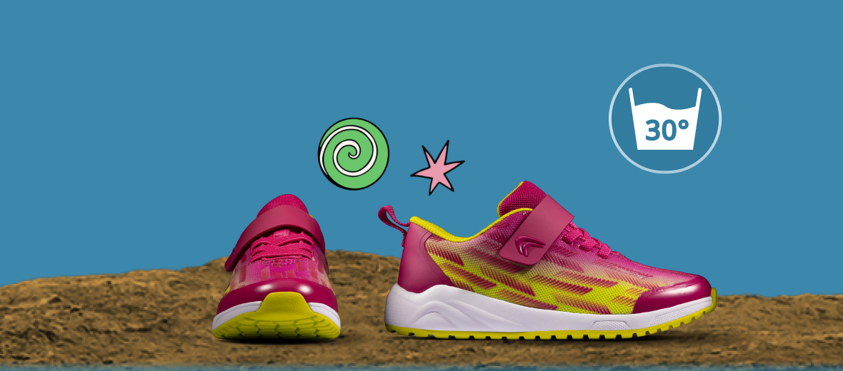 links to trainers Aeon Pace Youth in pink/lime