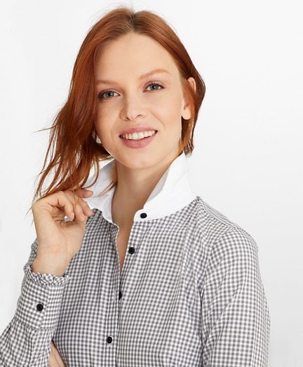 Non-Iron Gingham Supima® Cotton Dobby Contrast-Collar Fitted Shirt