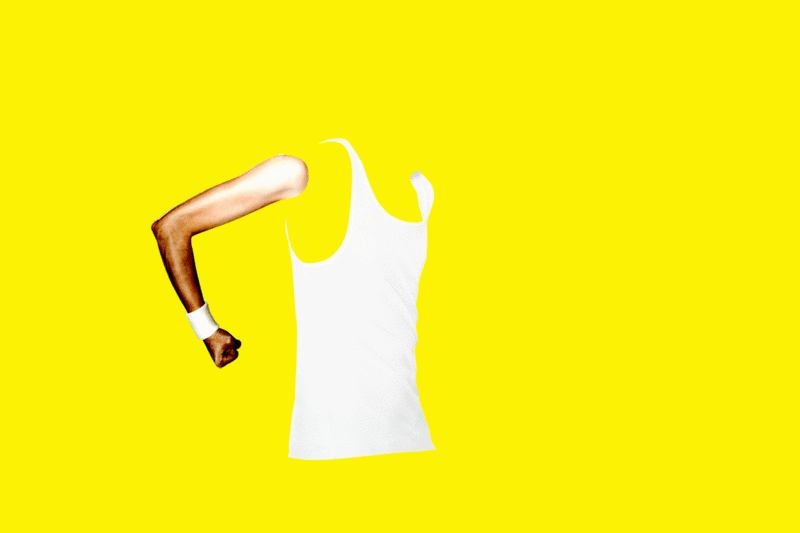 Animation of a muscular man's arm and a skinny man's arm flexing