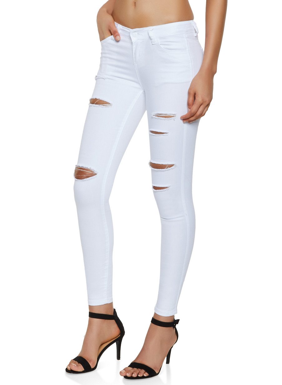 WAX Distressed White Skinny Jeans