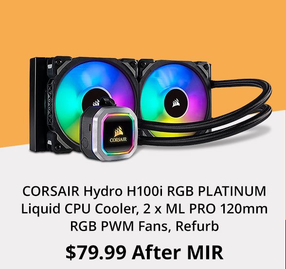 CORSAIR Hydro H100i RGB PLATINUM Liquid CPU Cooler, 2 x ML PRO 120mm RGB PWM Fans, Refurb
