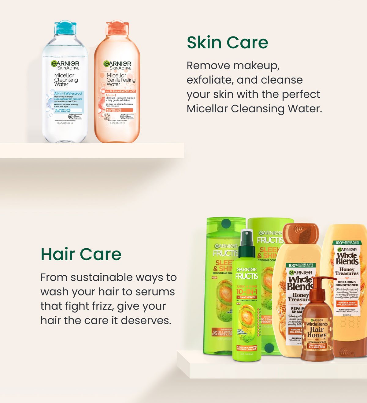 Garnier hair care and skin care ranges