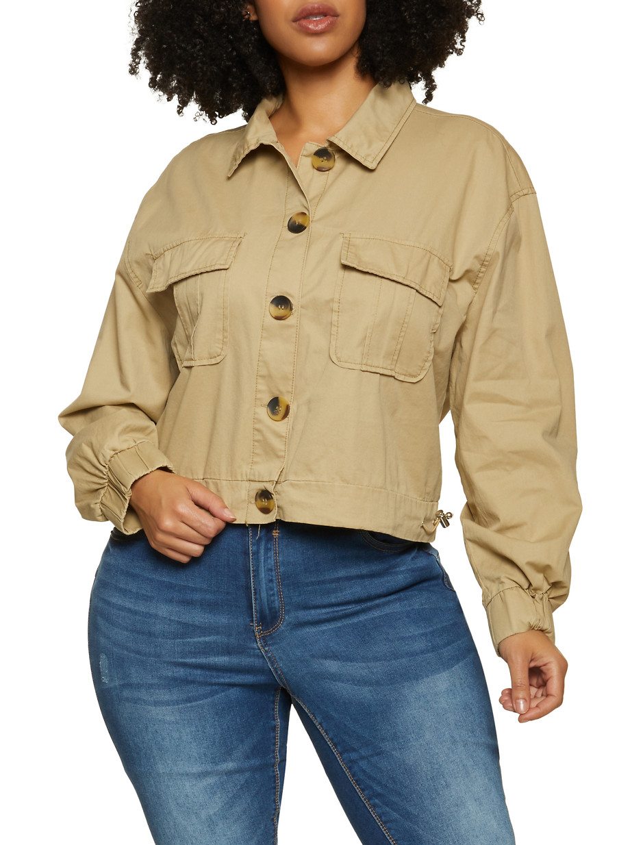 Plus Size Twill Cargo Jacket