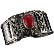 Antique Silver Red Coral Cuff Bracelet