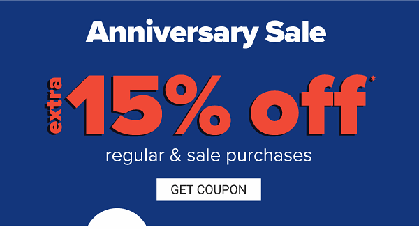 Extra 15% off Regular & Sale Purchases - Get Coupon