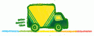 Yellow and green crayon drawn delivery truck