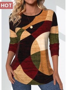 ROTITA Geometric Print Multi Color Round Neck T Shirt