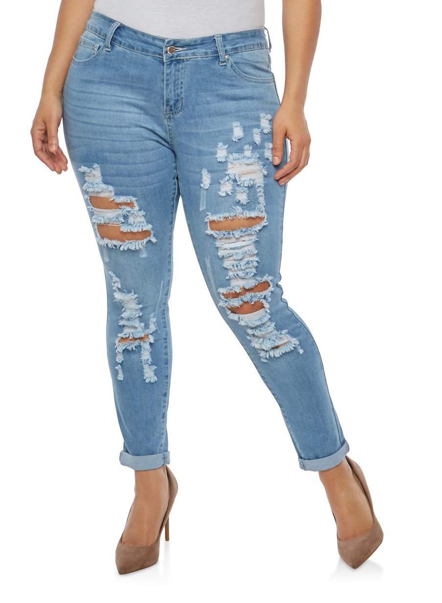 Plus Size WAX Distressed Skinny Jeans