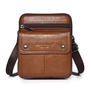 Menico Men Cowhide Multi-compartment Zipper Shoulder Bag Crossbody Bag Outdoor Casual Vintage Messenger Bag