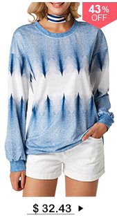 Round Neck Long Sleeve Printed Blue Sweatshirt