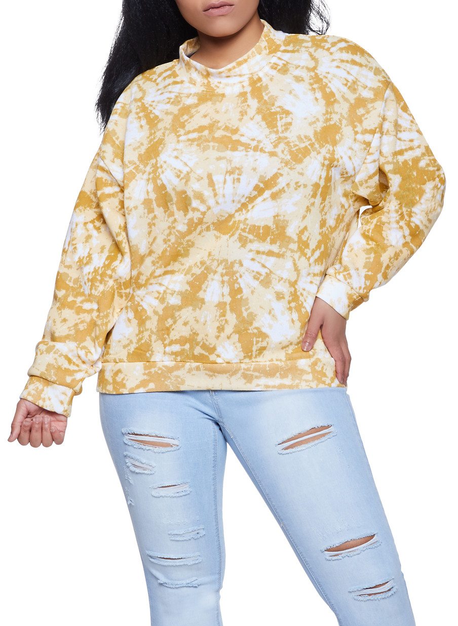 Plus Size Tie Dye Mock Neck Sweatshirt