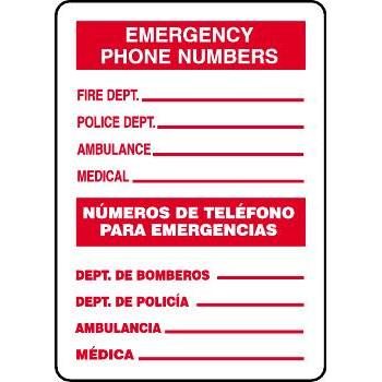 Bilingual Emergency Phone Numbers Sign