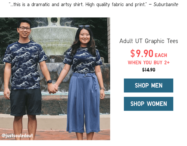 ADULT UT GRAPHIC TEES $9.90 EACH WHEN YOU BUY 2+