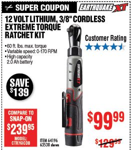 12V Max Lithium 3/8 In. Cordless Xtreme Torque Ratchet Wrench Kit