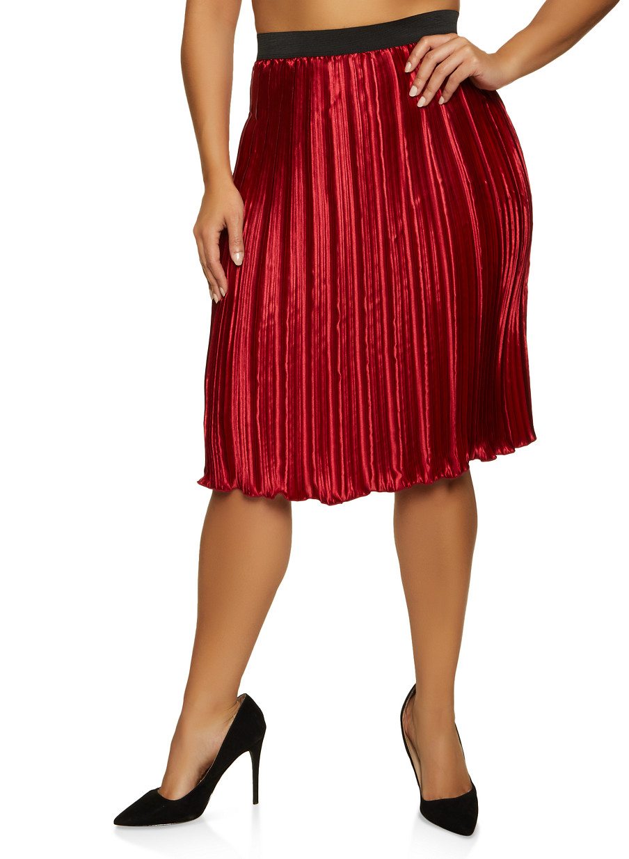 Plus Size Pleated Satin Skirt