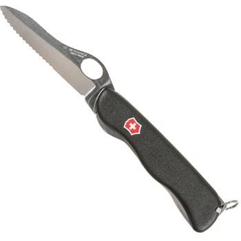 Victorinox Swiss Army Sentinel Knife features a high-carbon serrated stainless steel blade 