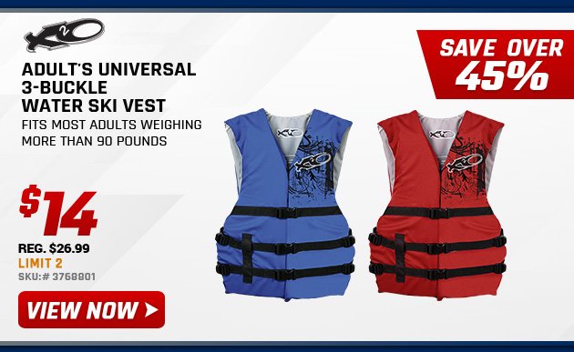 X2O Adult's Universal 3-Buckle Water Ski Vest