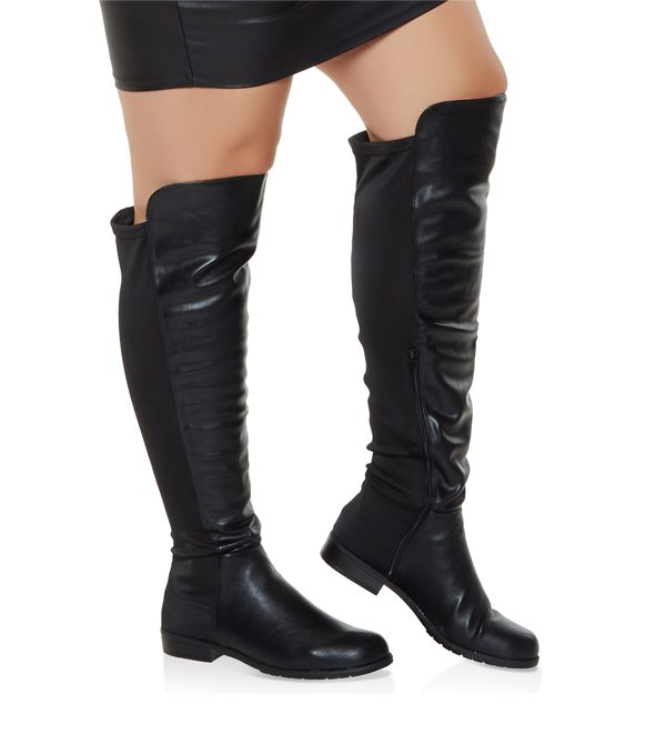 Over the Knee Low Heel Wide Calf Boots