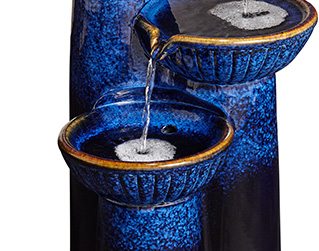3-Bowl Ceramic Blue Cobalt 26 3/4" High LED Fountain