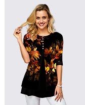 Printed Button Front Half Sleeve T Shirt