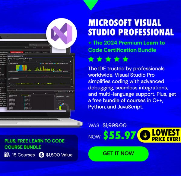 Microsoft Visual Studio Professional 2022 + The 2024 Premium Learn to Code Certification Bundle