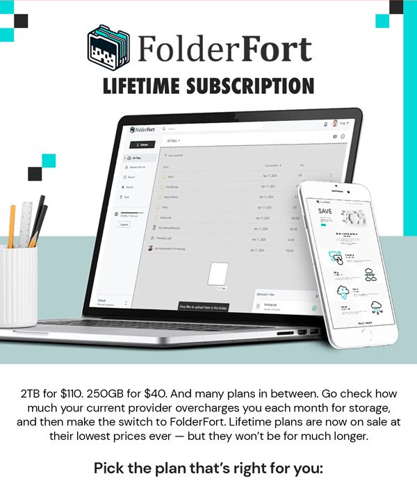 FolderFort 1TB Cloud Storage Pro Plan: Lifetime Subscription