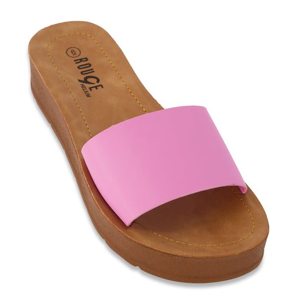 Single Solid Band Platform Slide Sandals