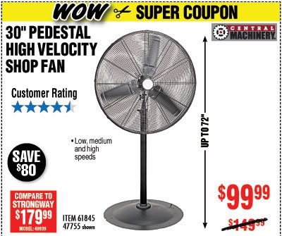 30 in. Pedestal High Velocity Shop Fan