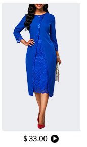 Royal Blue Lace Panel Long Sleeve Sheath Dress