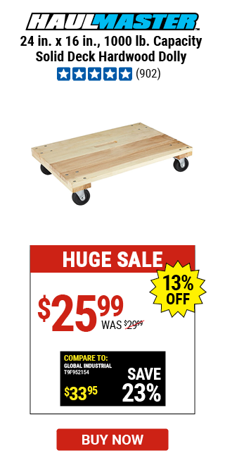 24 in. x 16 in. 1000 lb. Capacity Solid Deck Hardwood Dolly