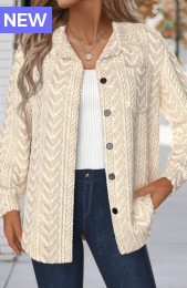 Beige Button Long Sleeve Turn Down Collar Jacket