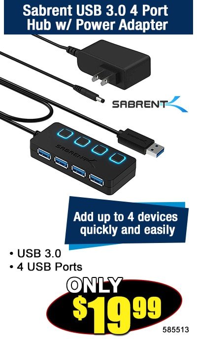 Sabrent USB 3.0 4 Port Hub w/Power Adapter