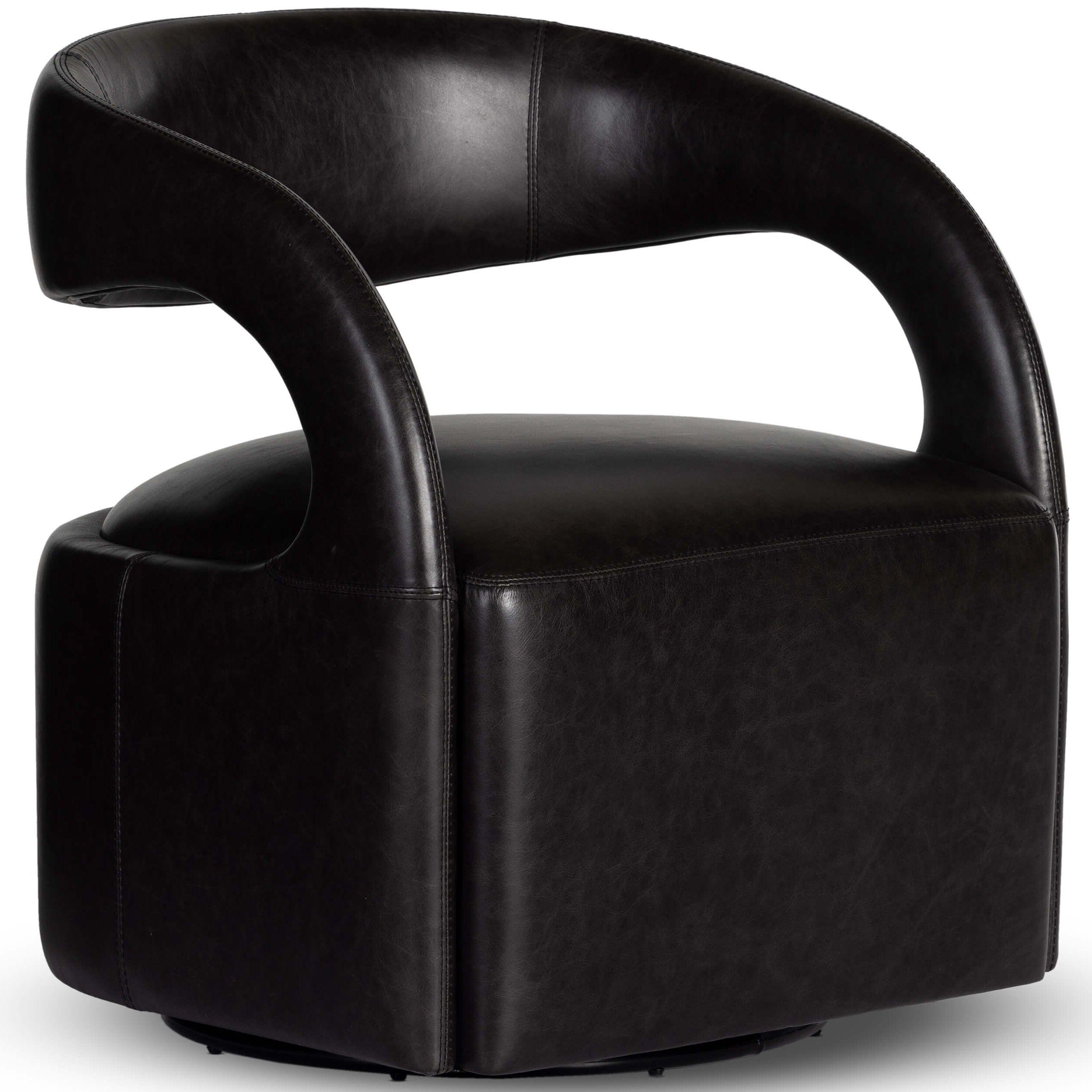 Image of Hawkins Leather Swivel Chair, Sonoma Black