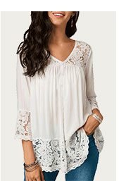 Lace Patchwork Button Up White Blouse