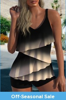 ROTITA Asymmetry Layered Black Ombre Tankini Top