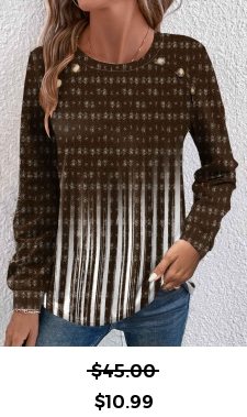 ROTITA Button Ombre Dark Camel Round Neck T Shirt