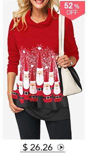 Santa Claus Print Long Sleeve Red T Shirt