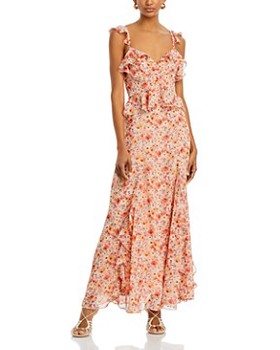 Aqua Floral Ruffle Trim Maxi Dress - Exclusive