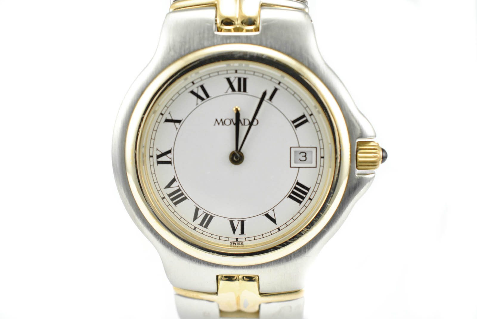 Image of Movado 81 E2 887 2 Stainless Steel Vintage Style Two-Tone White Dial Men's Watch