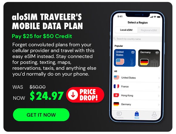 aloSIM Traveler's Mobile Data Plan: Pay $25 for $50 Credit