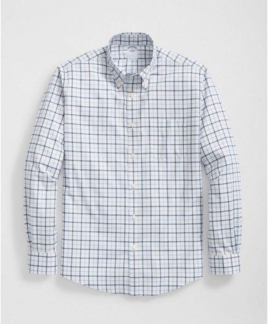 Stretch Supima® Cotton Non-Iron Twill Polo Button Down Collar Windowpane Shirt