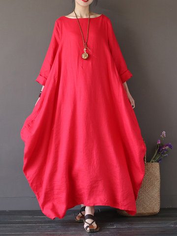 Vintage 3/4 Sleeve Loose Maxi Dress