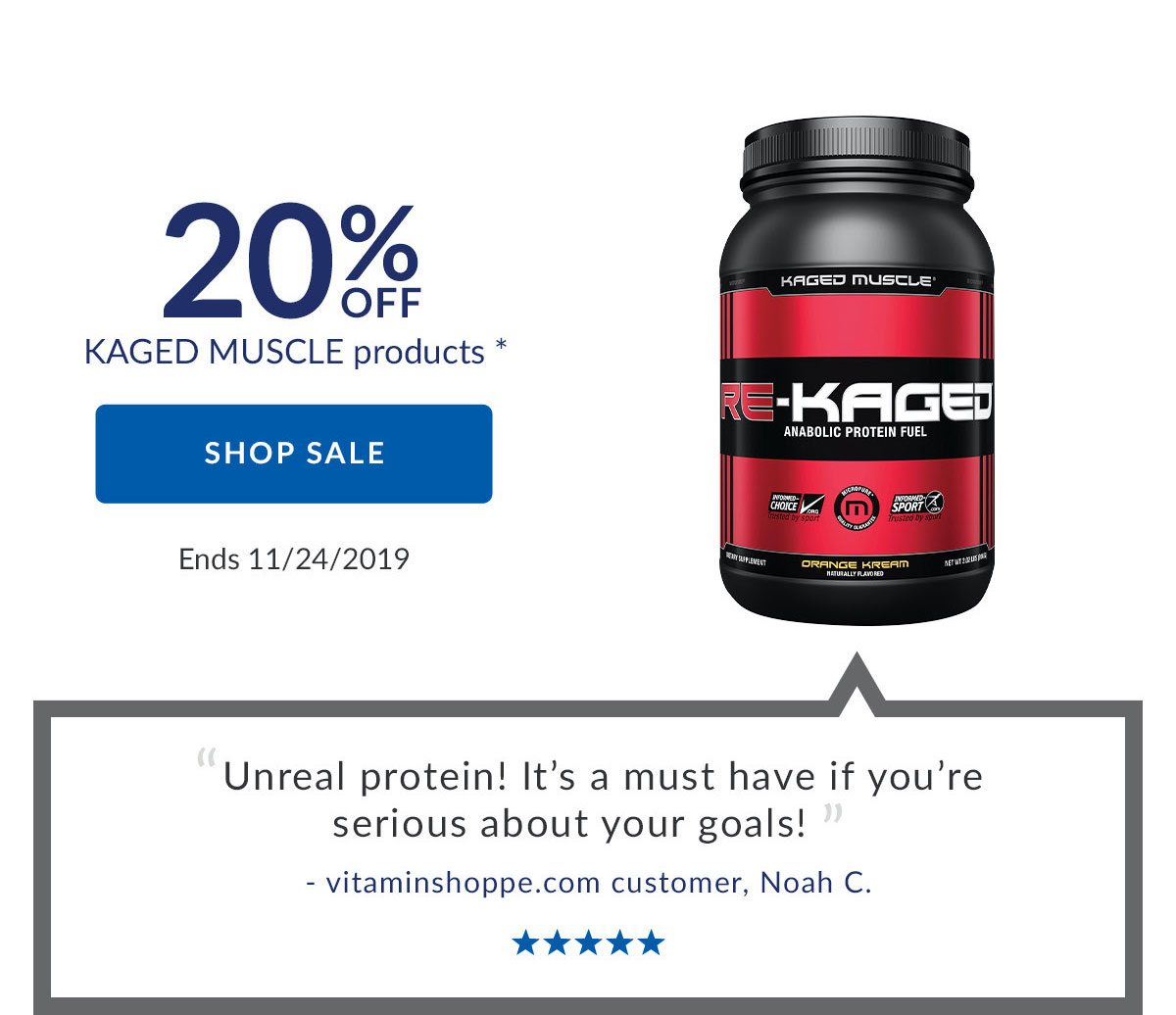 20% OFF KAGED MUSCLE products * | SHOP SALE | Ends 11/24/2019
