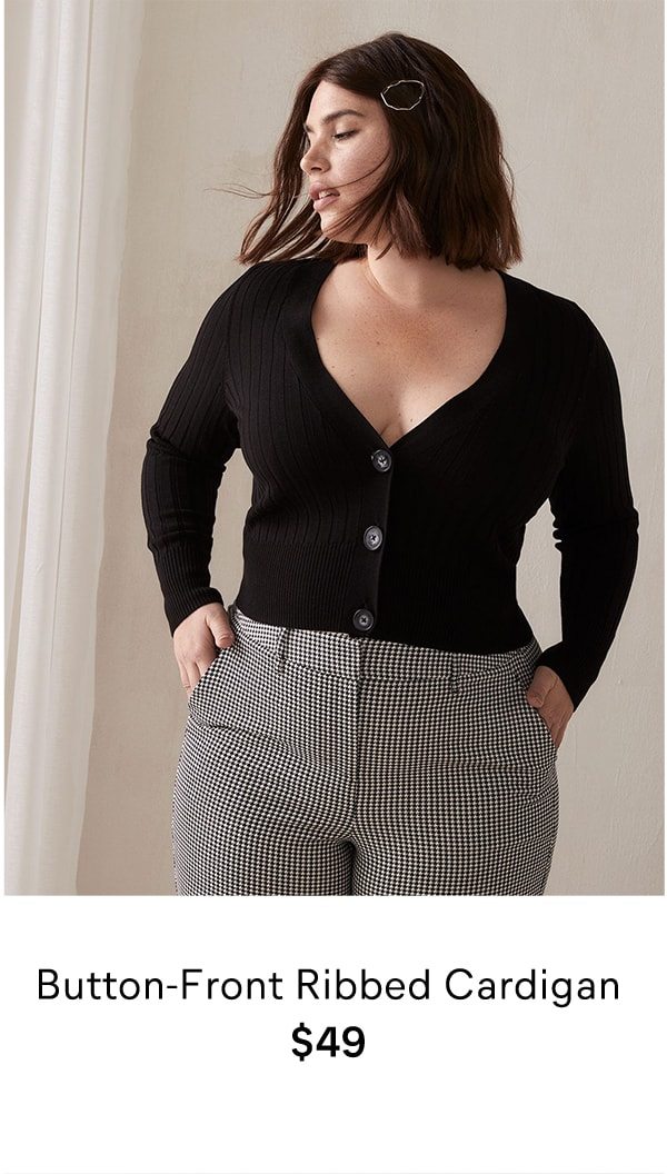 Button-front ribbed cardigan $49.00