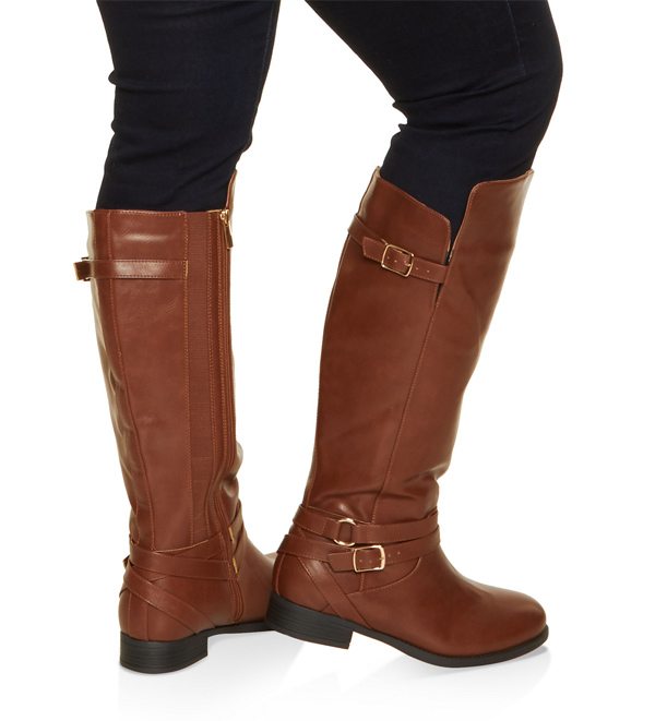 Buckle Strap Detail Wide Calf Boots