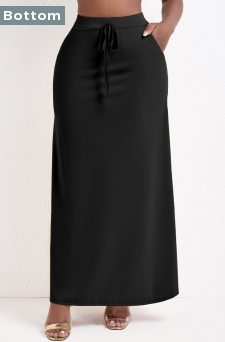 Pocket Black A Line Drawastring Maxi Skirt