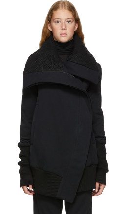 Ann Demeulemeester - Black Asymmetrical Zip Jersey Coat